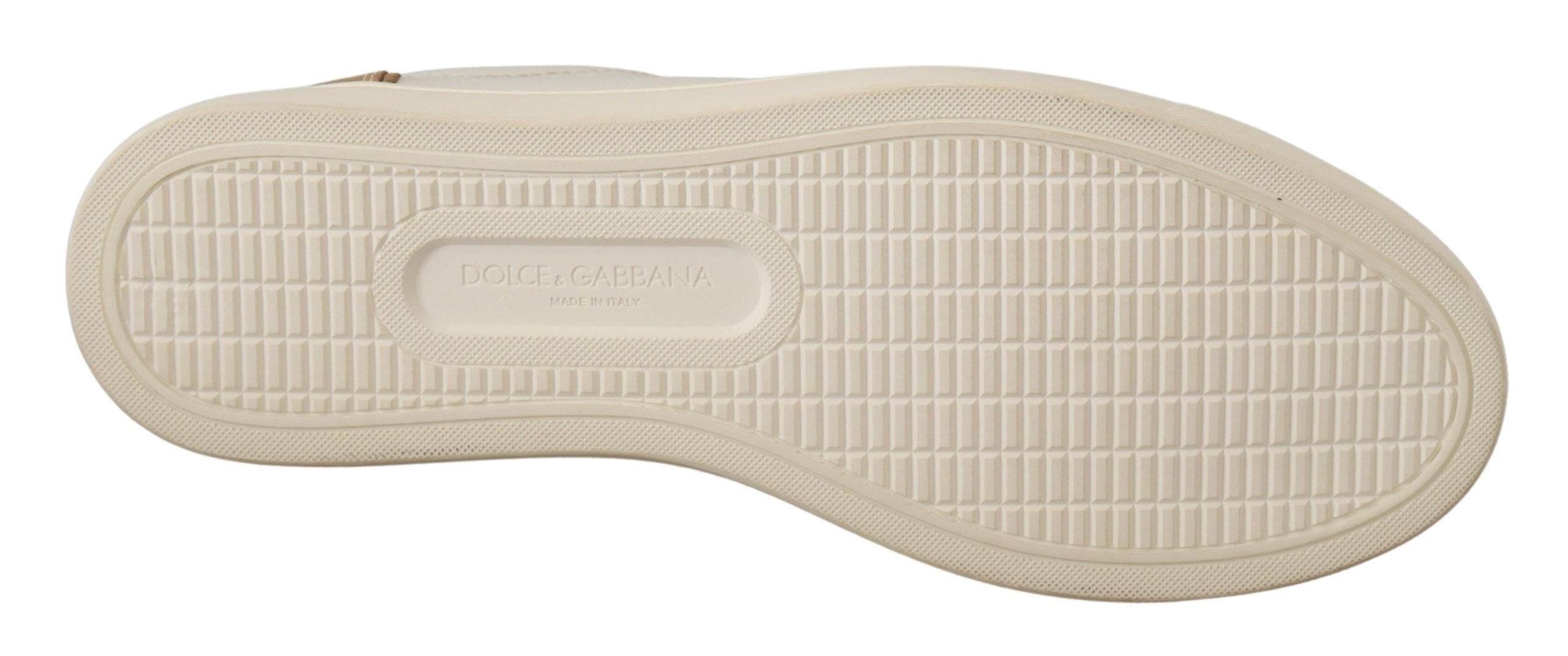 Dolce & Gabbana White Gold Leather Low Top Women's Sneakers