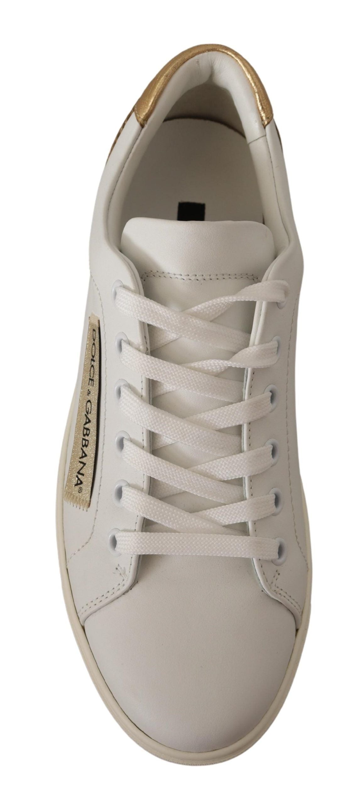 Dolce & Gabbana White Gold Leather Low Top Women's Sneakers