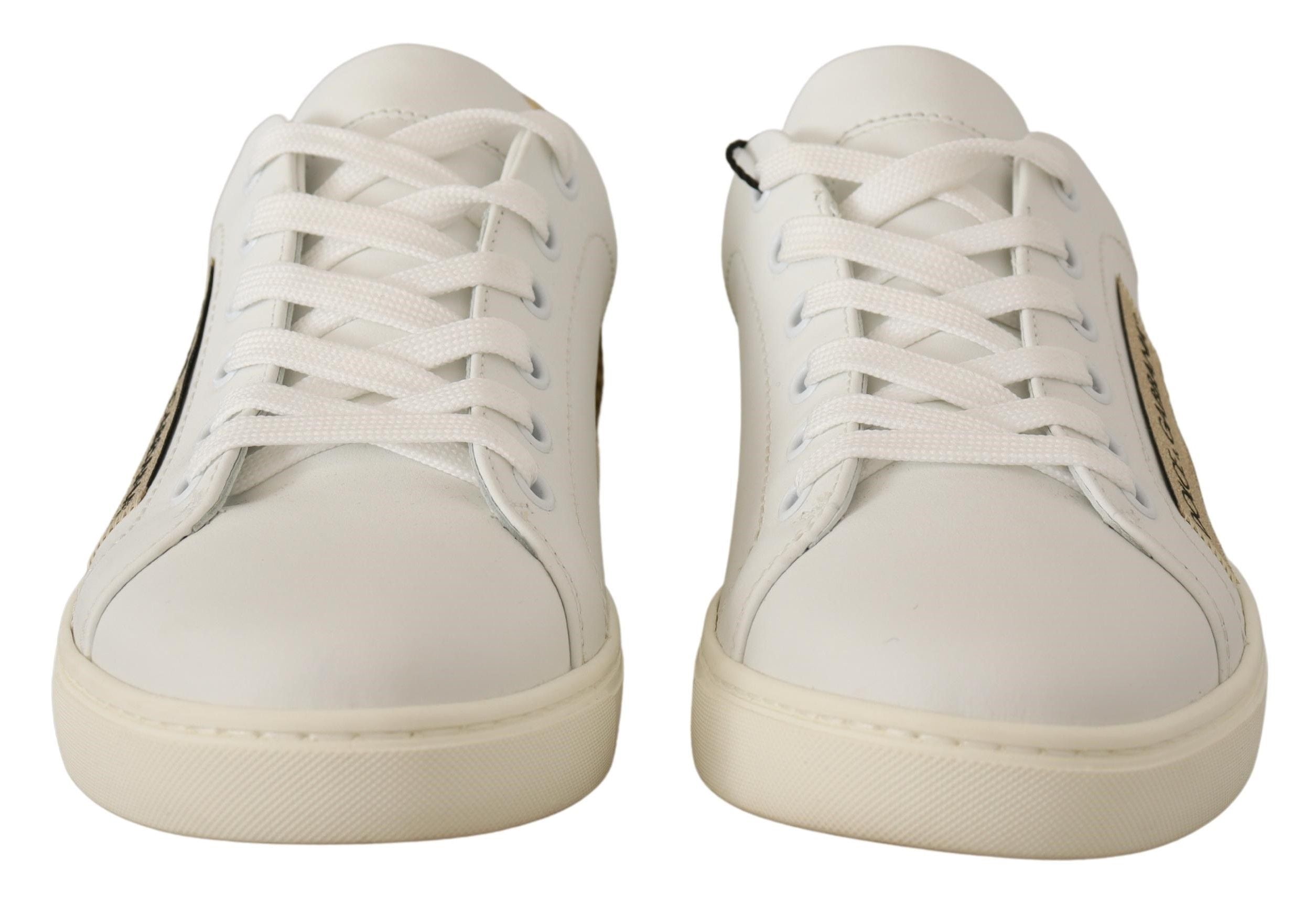 Dolce & Gabbana White Gold Leather Low Top Women's Sneakers