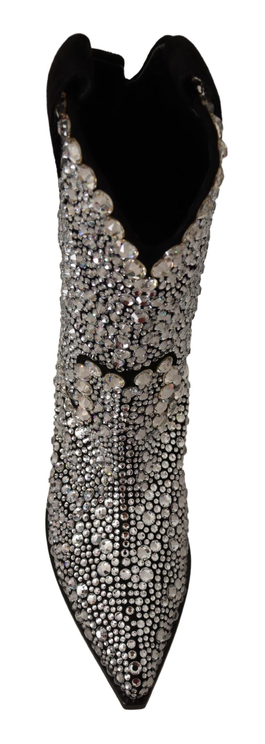 Dolce & Gabbana Black Suede Strass Crystal Cowgirl Women's Boots