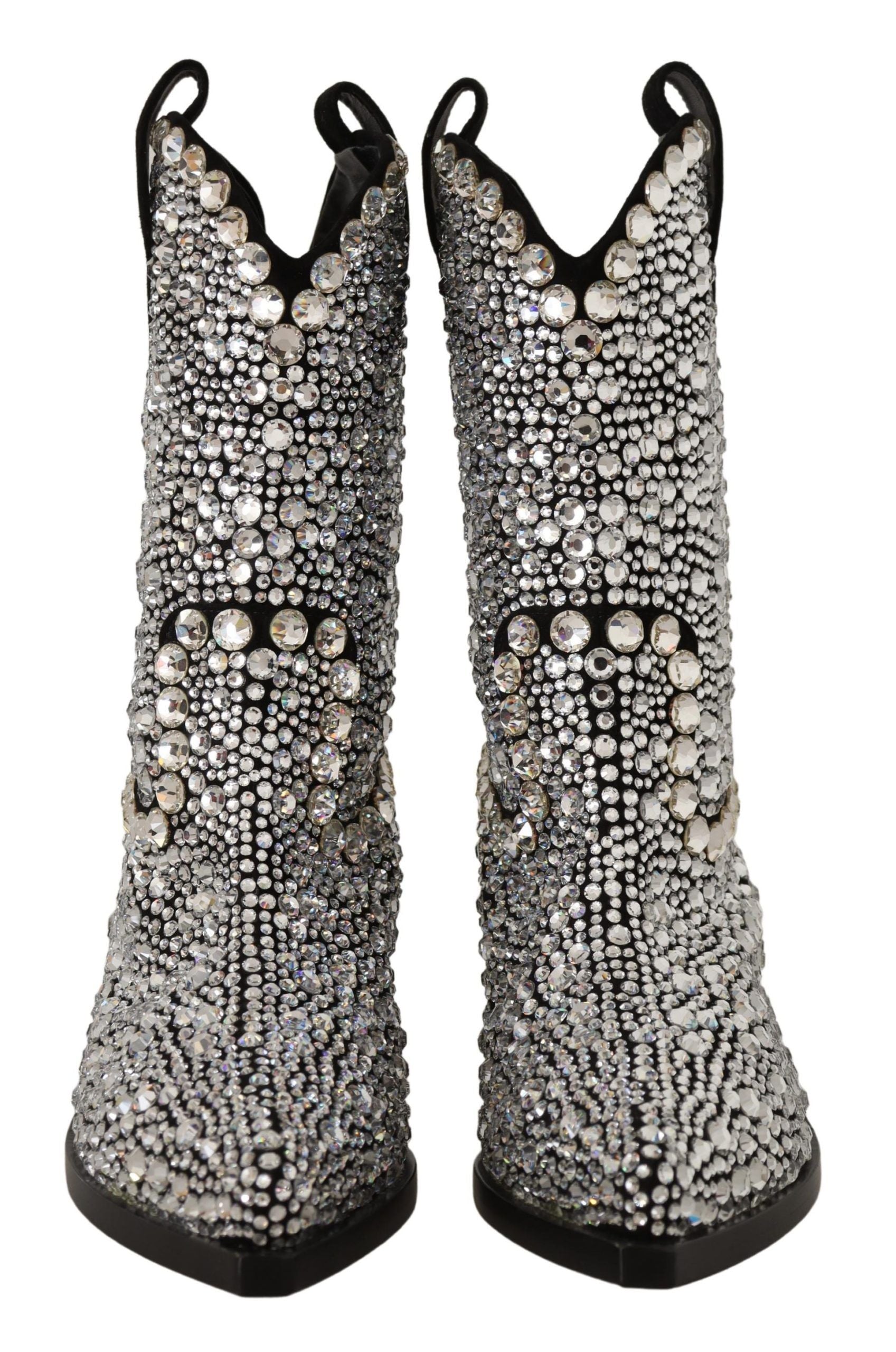Dolce & Gabbana Black Suede Strass Crystal Cowgirl Women's Boots