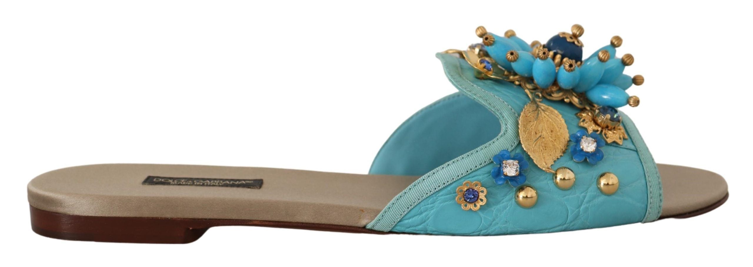Dolce & Gabbana Blue Crystal Exotic Leather Blue Crystal Women's Sandals