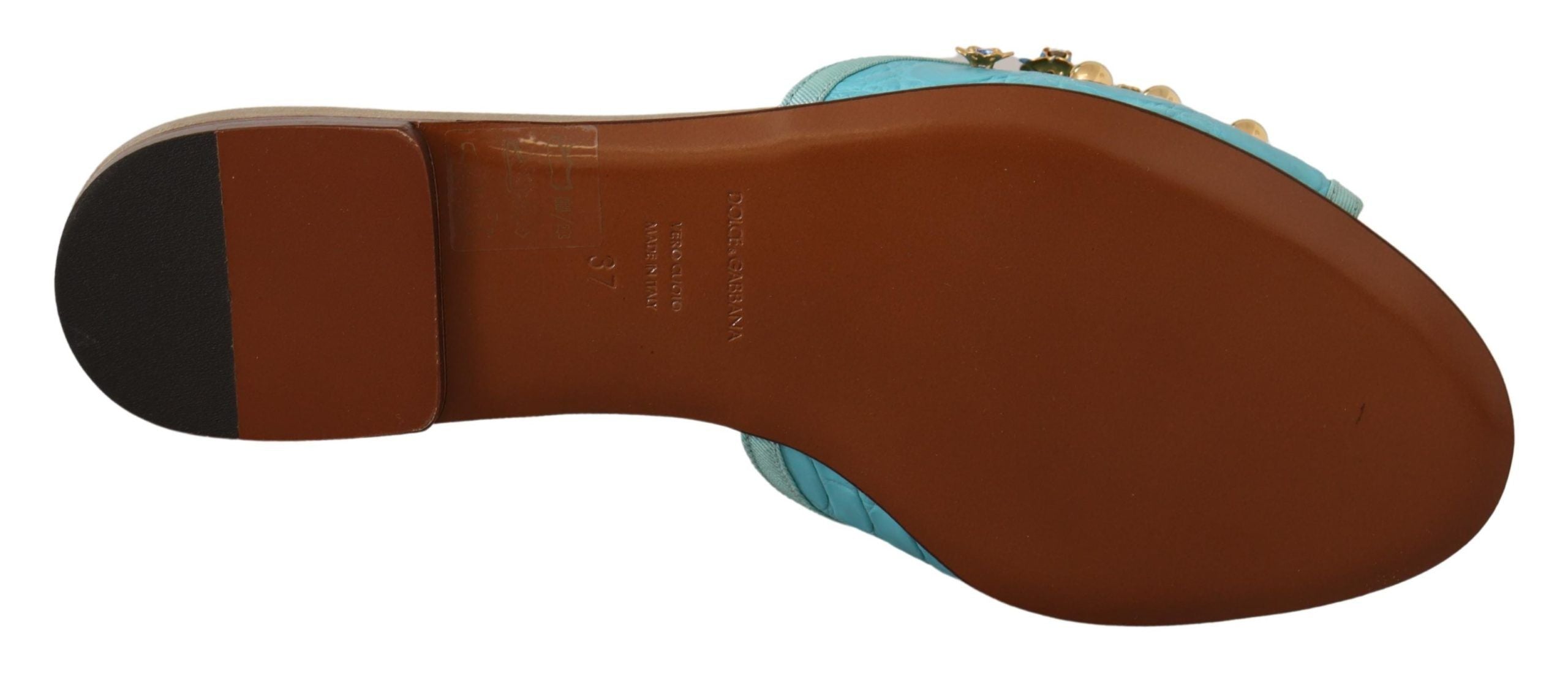 Dolce & Gabbana Blue Crystal Exotic Leather Blue Crystal Women's Sandals