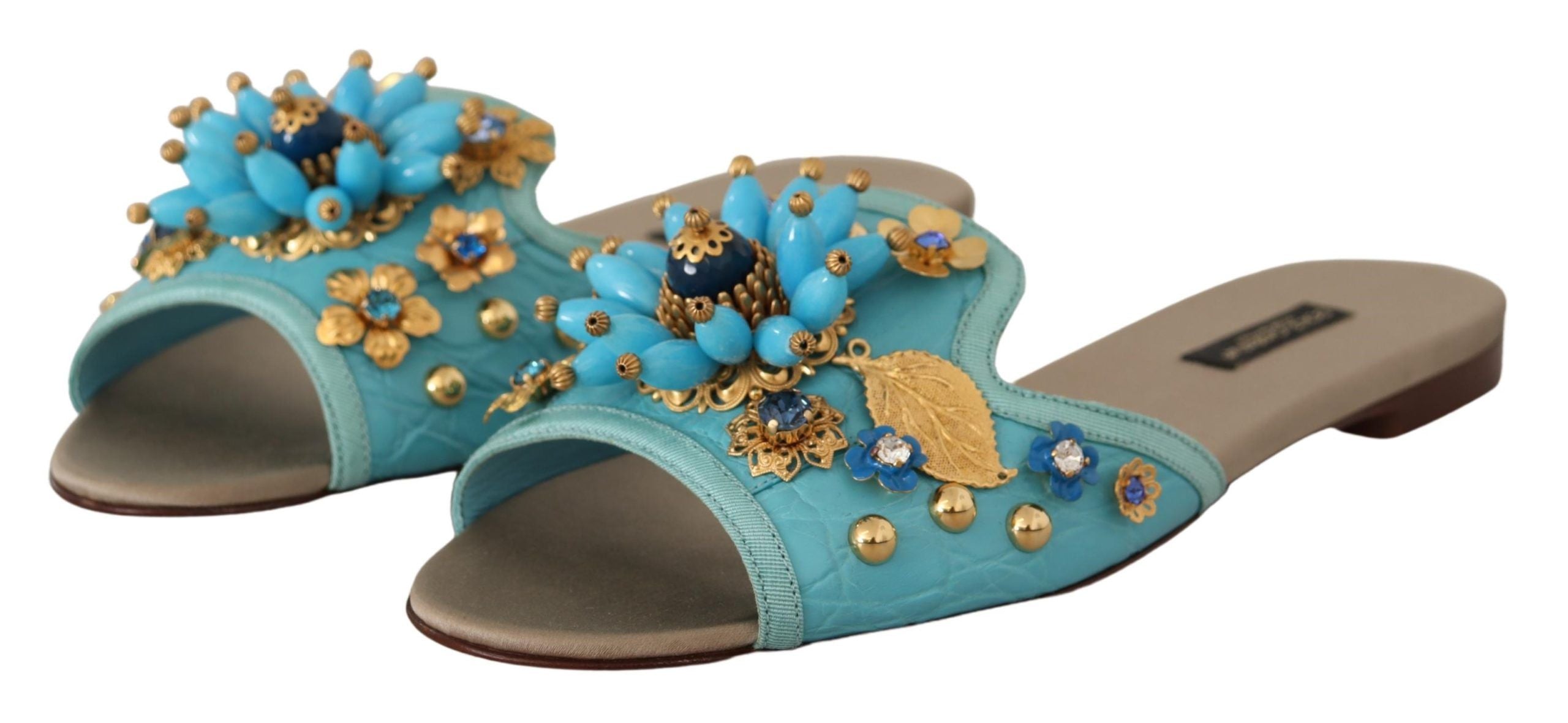 Dolce & Gabbana Blue Crystal Exotic Leather Blue Crystal Women's Sandals