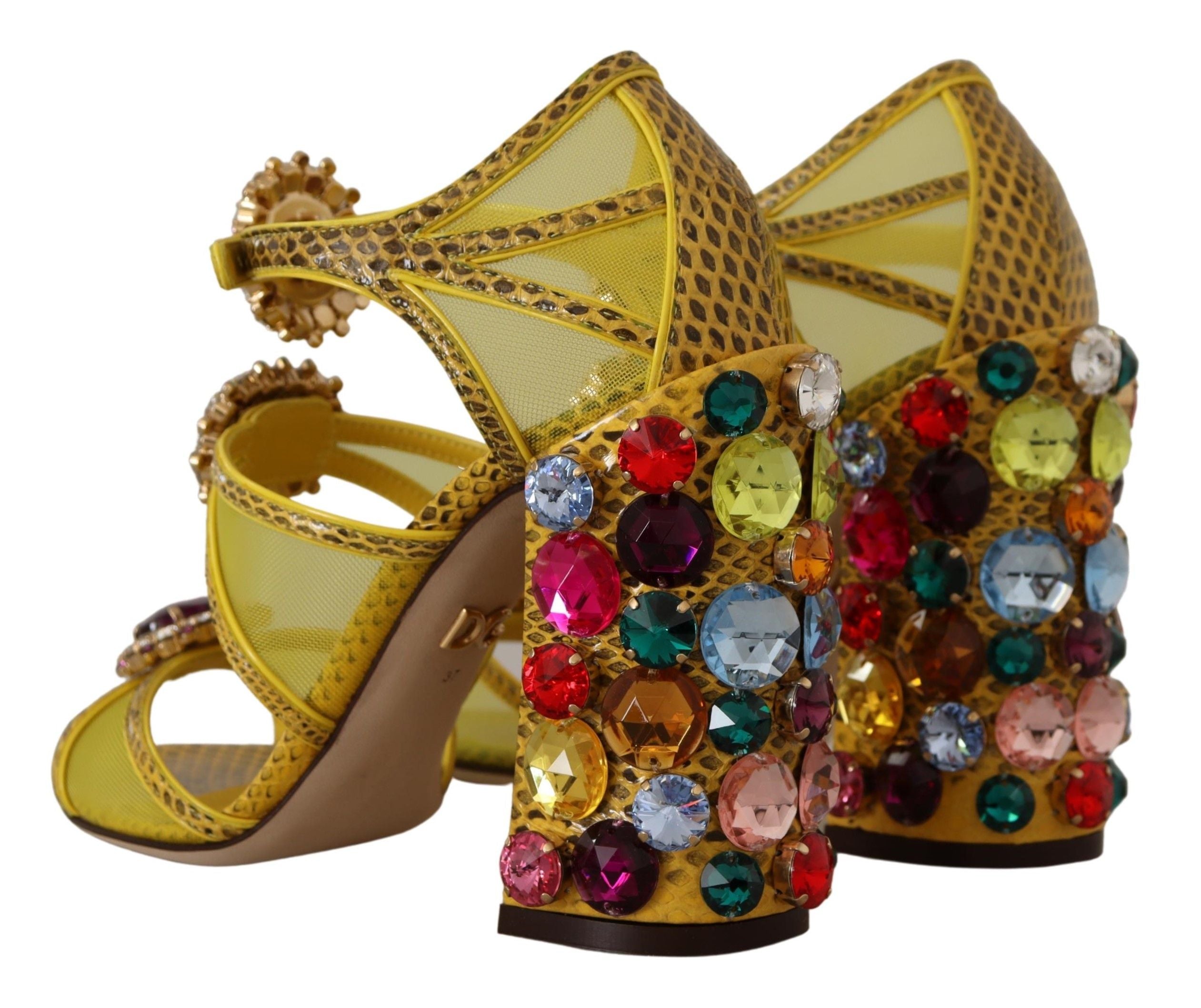 Dolce & Gabbana Yellow Leather Crystal Ayers Sandals Women's Shoes