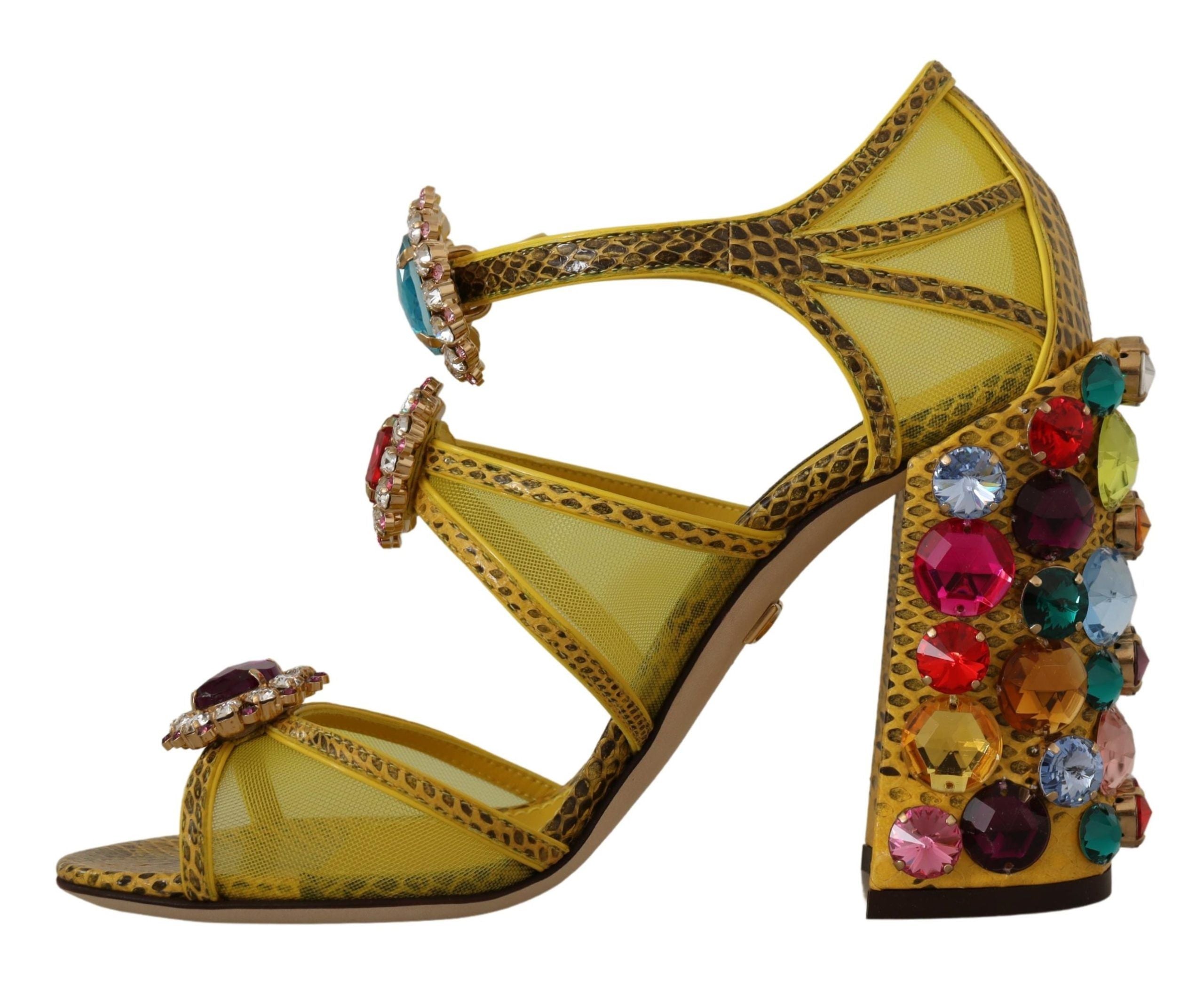 Dolce & Gabbana Yellow Leather Crystal Ayers Sandals Women's Shoes