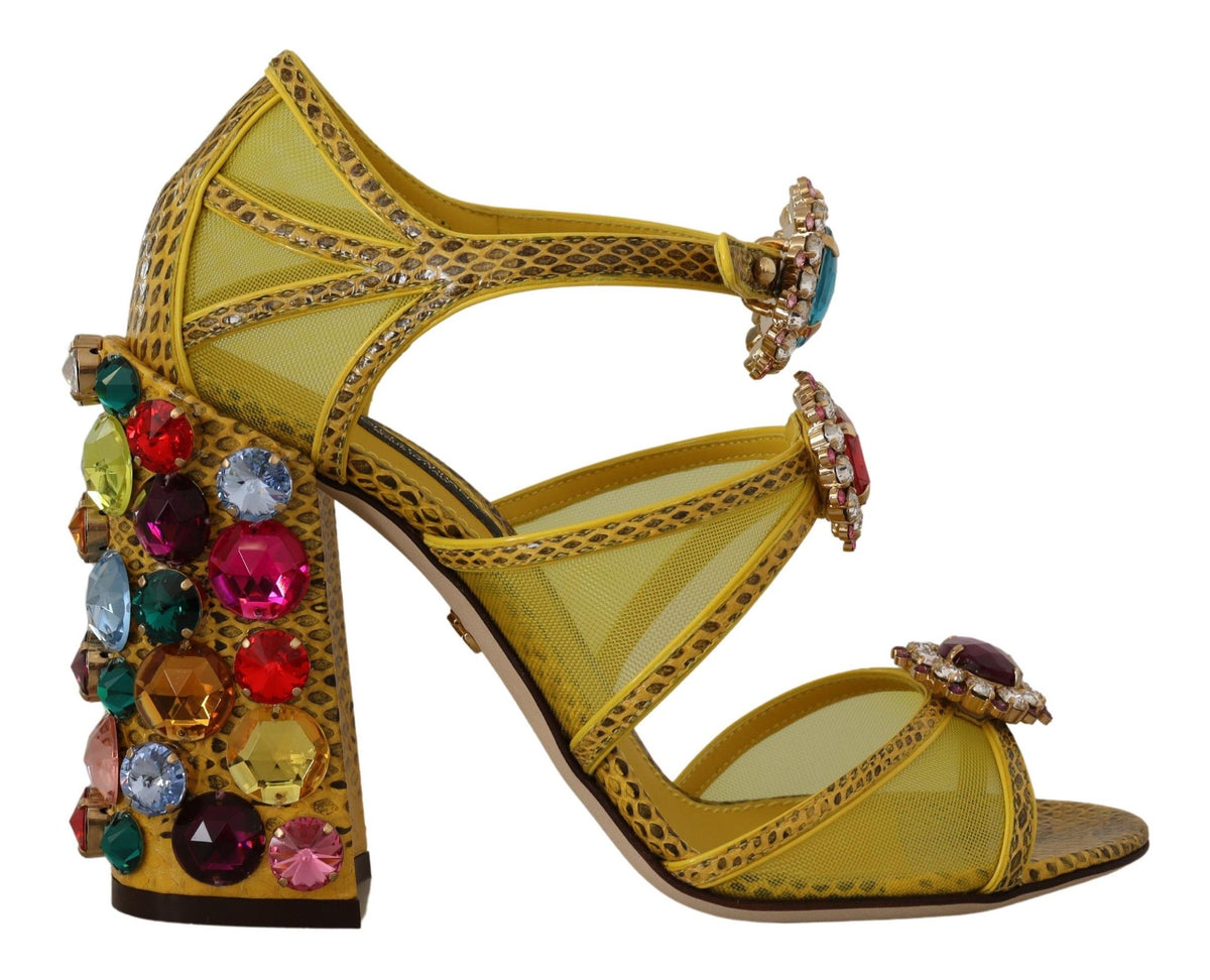 Dolce & Gabbana Yellow Leather Crystal Ayers Sandals Women's Shoes