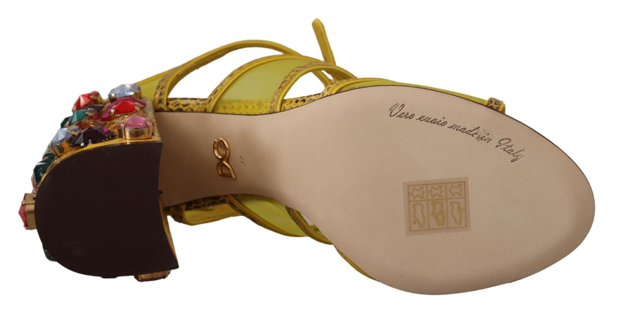 Dolce & Gabbana Yellow Leather Crystal Ayers Sandals Women's Shoes