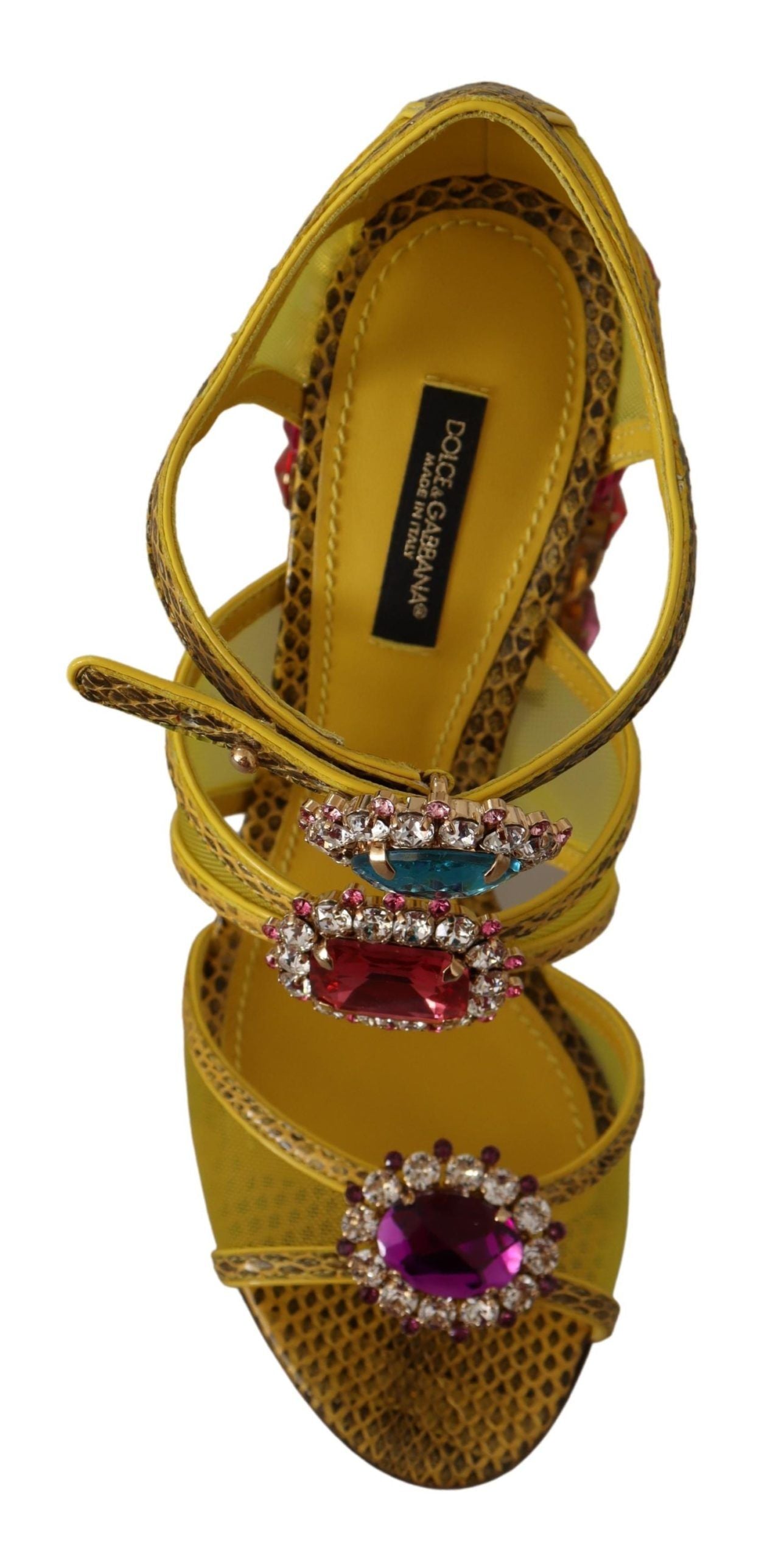 Dolce & Gabbana Yellow Leather Crystal Ayers Sandals Women's Shoes