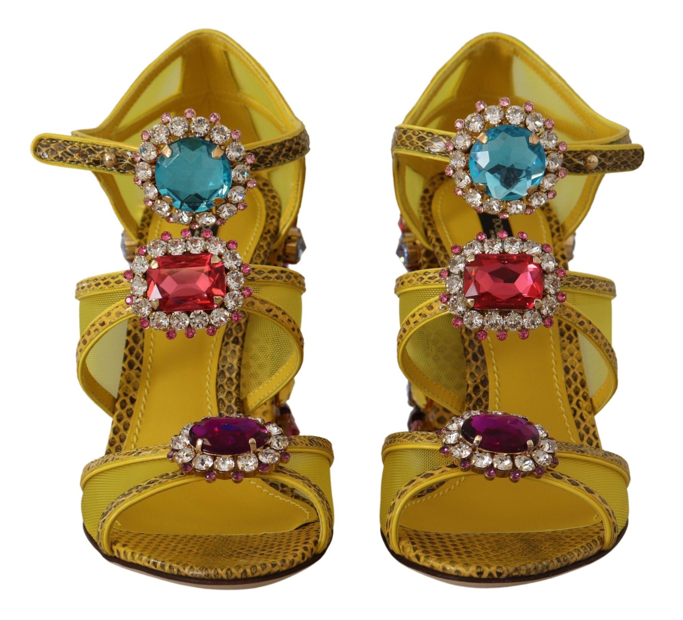 Dolce & Gabbana Yellow Leather Crystal Ayers Sandals Women's Shoes