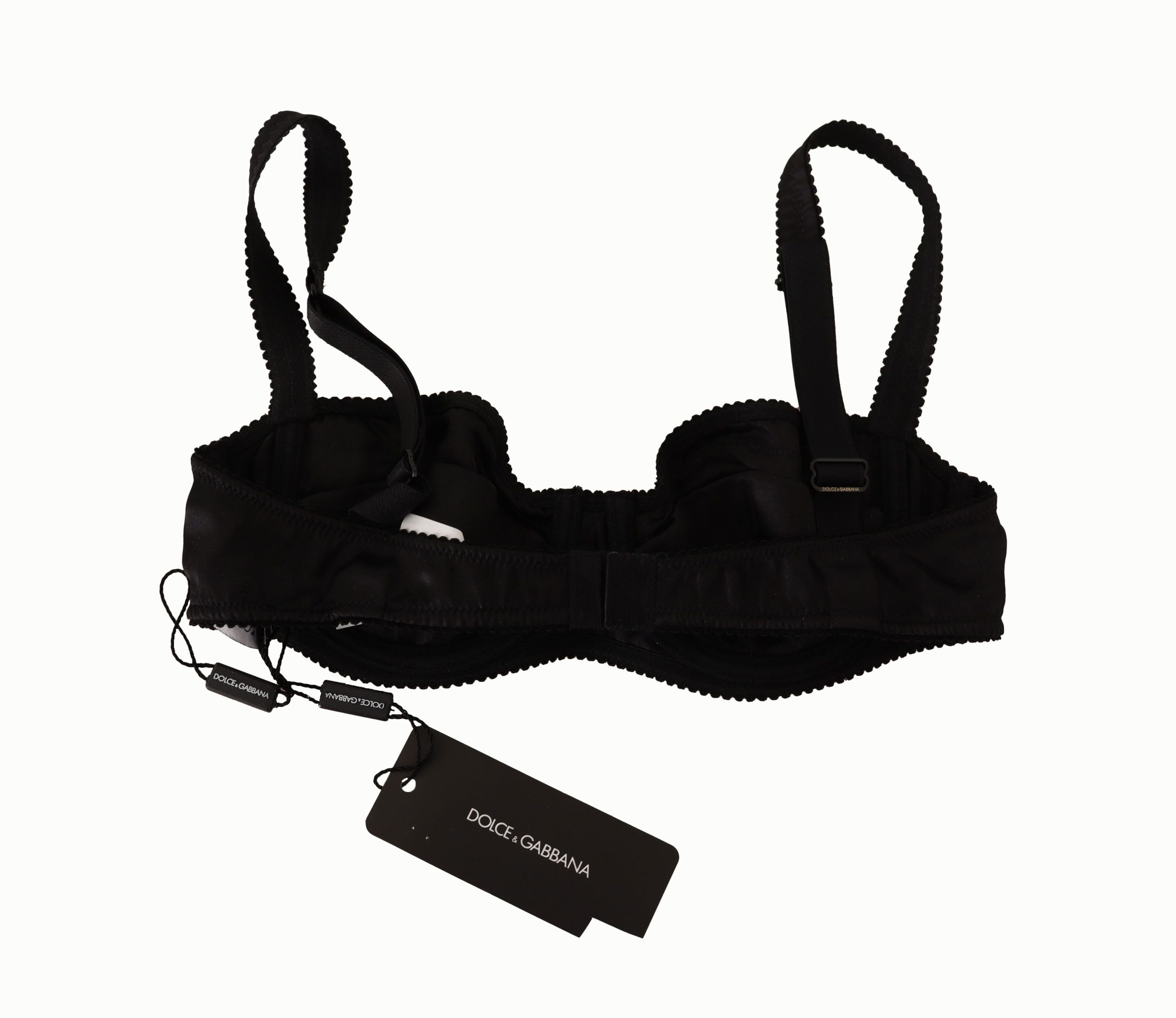 Dolce & Gabbana Black Polka Dot Satin Lace Balconette Women's Bra