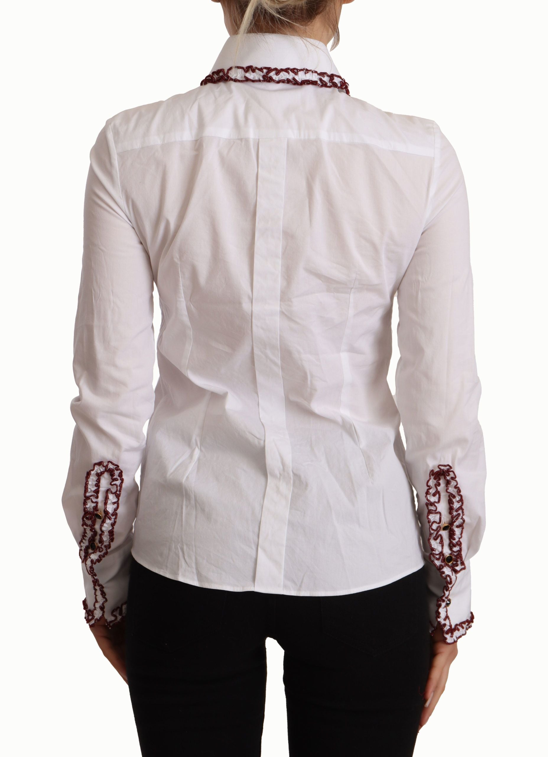 Dolce & Gabbana White Cotton Lace Long Sleeves Ruffle Collar Top Women's Shirt
