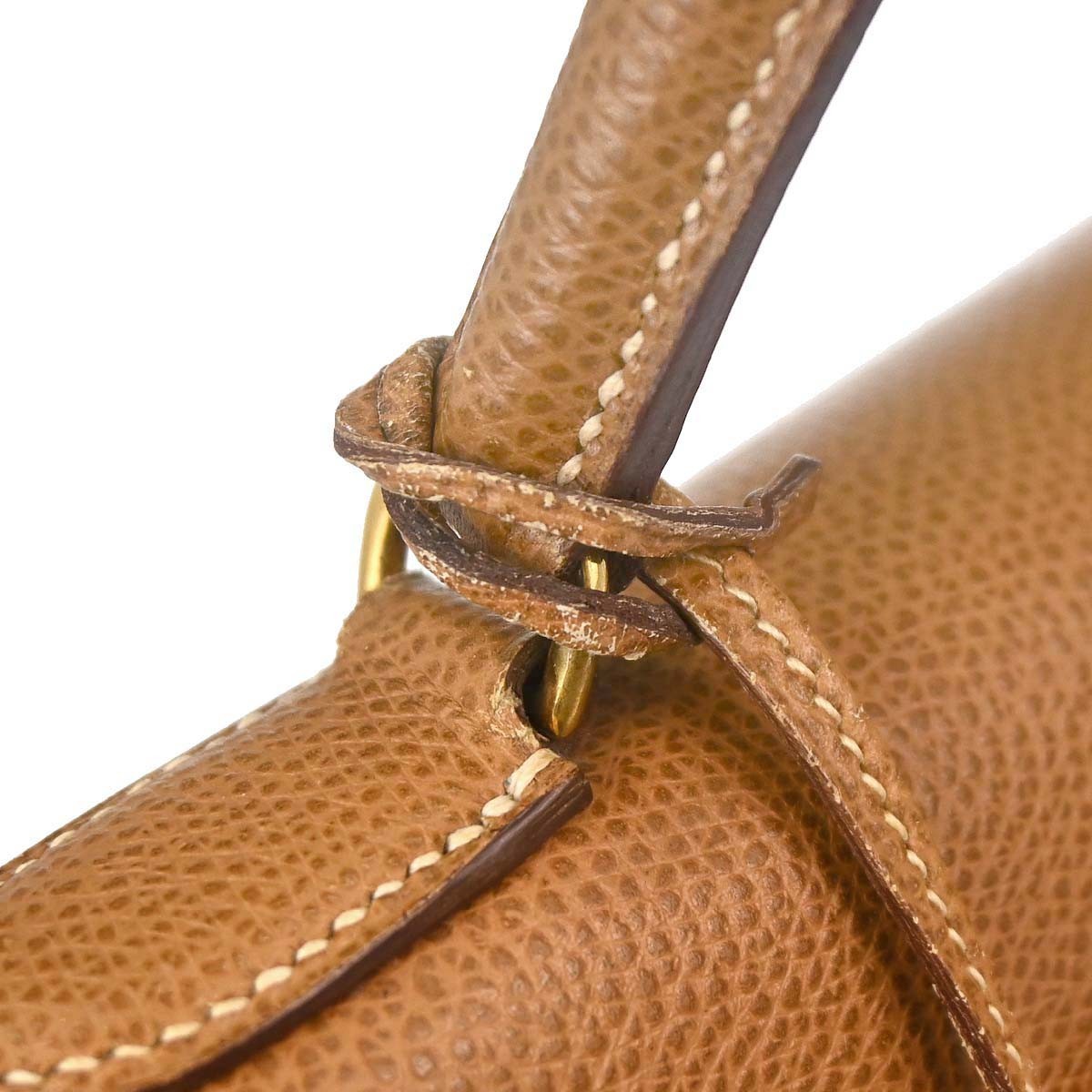 Hermes Kelly Brown Courchevel With Gold Hardware Beige Calfskin Handbag (Pre-Owned)