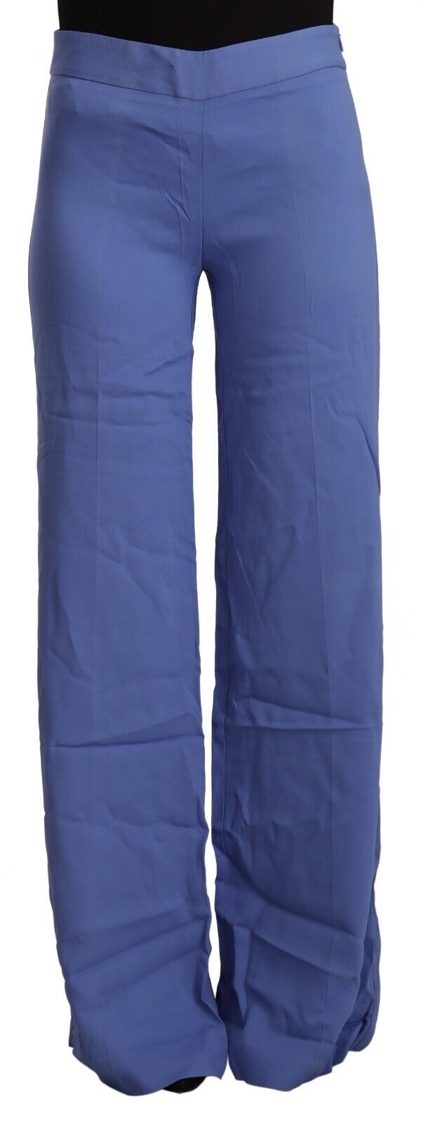 P.A.R.O.S.H. Blue High Waist Viscose Straight Wide Leg Women's Pants