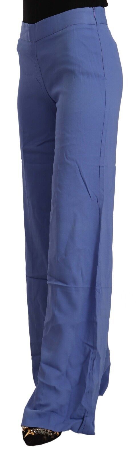 P.A.R.O.S.H. Blue High Waist Viscose Straight Wide Leg Women's Pants