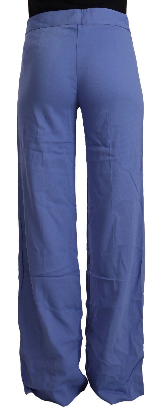 P.A.R.O.S.H. Blue High Waist Viscose Straight Wide Leg Women's Pants