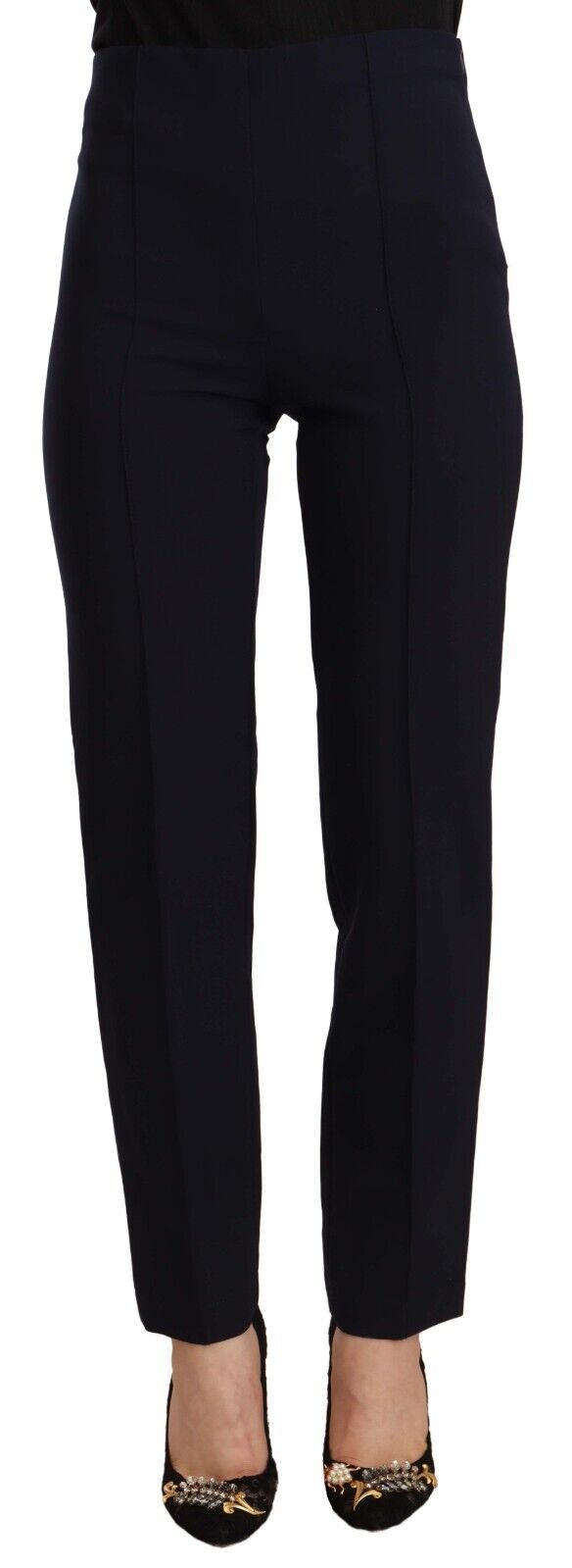 AGLINI Black High Waist Polyester Women Straight Women's Pants