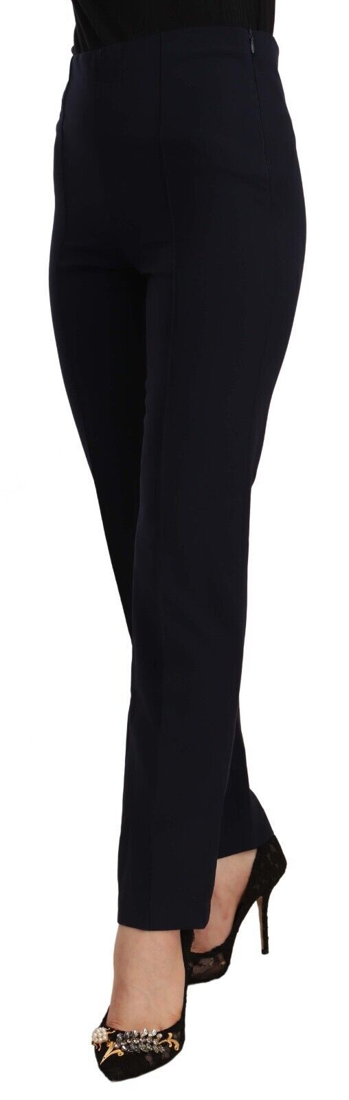 AGLINI Black High Waist Polyester Women Straight Women's Pants