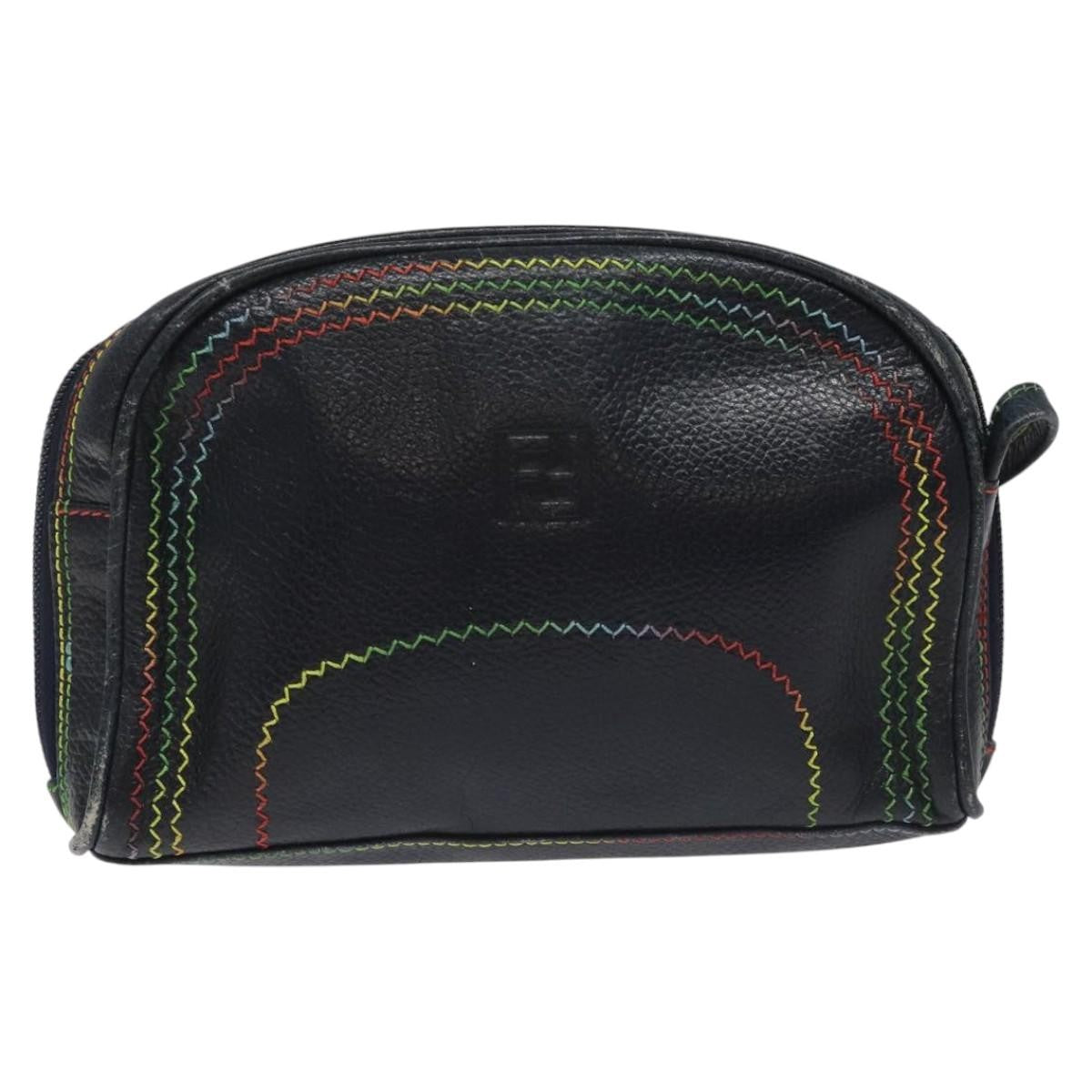 Fendi Vintage Zip Leather Navy Leather Shoulder Bag Bag (Pre-Owned)