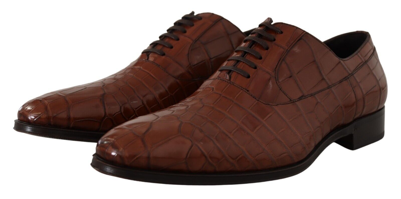 Dolce & Gabbana Brown Crocodile Leather Mens Formal Derby Men's Shoes