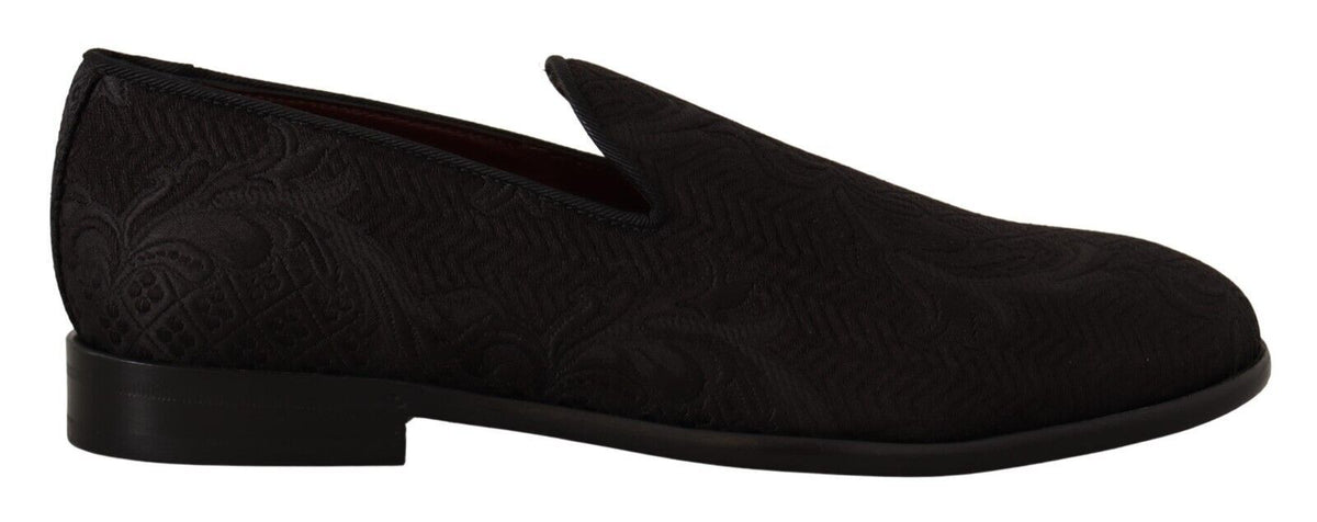 Dolce & Gabbana Black Floral Brocade Slippers Loafers Men display picture 3