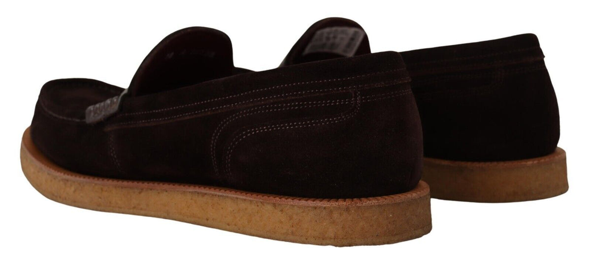 Dolce & Gabbana Brown Suede Leather Slip On Flats Moccasin Men's Shoes