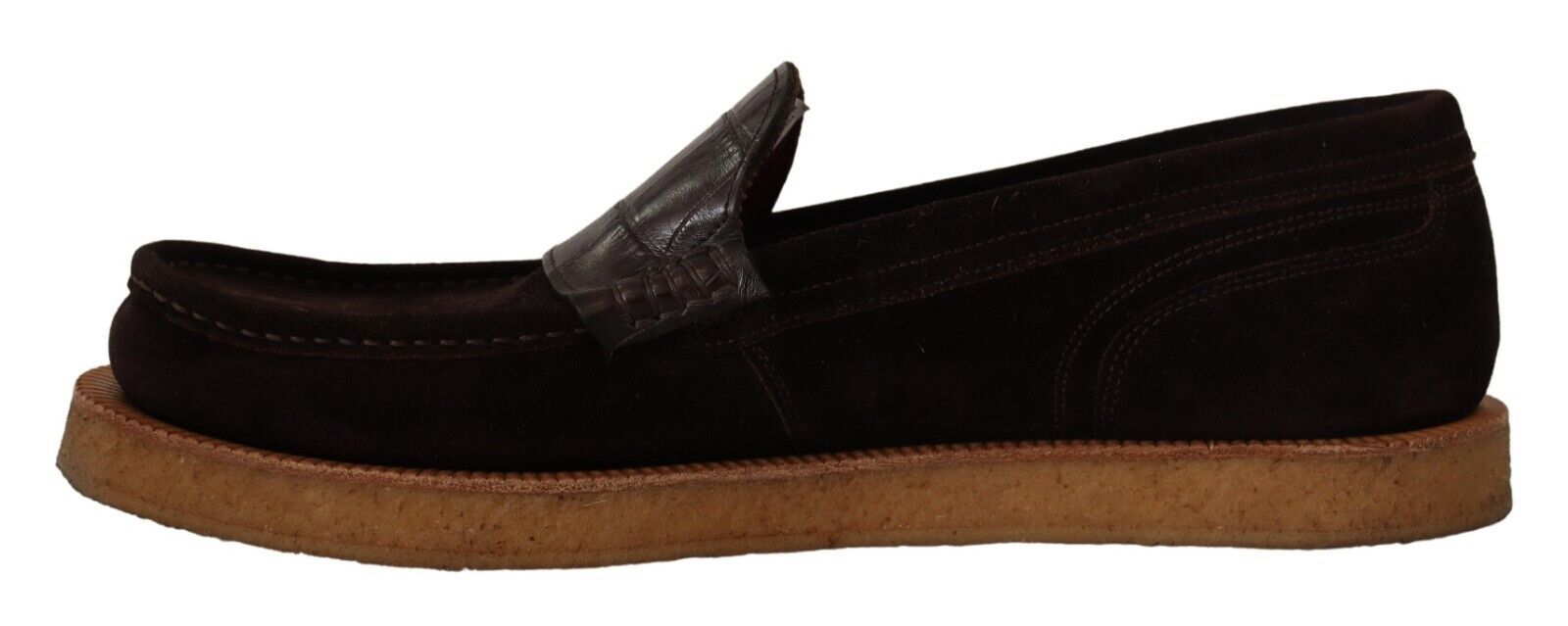Dolce & Gabbana Elegant Suede Crocodile Loafers in Men's Brown