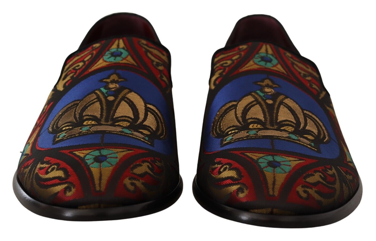 Dolce & Gabbana Multicolor Jacquard Crown Slippers Loafers Men's Shoes