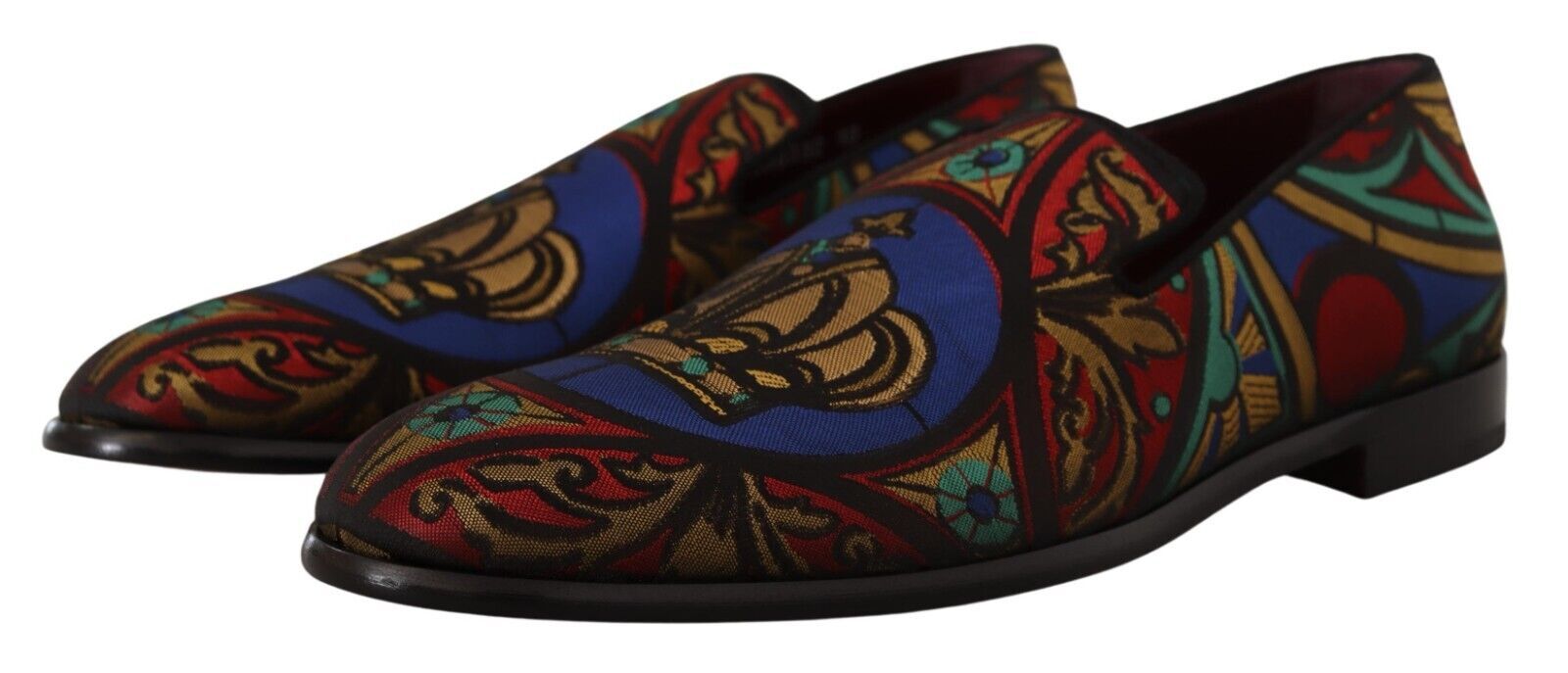 Dolce & Gabbana Multicolor Jacquard Crown Slippers Loafers Men's Shoes