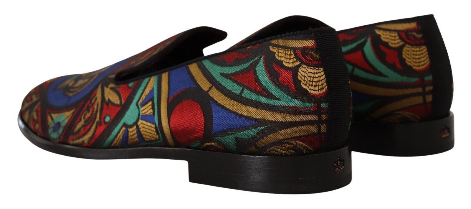 Dolce & Gabbana Multicolor Jacquard Crown Slippers Loafers Men's Shoes