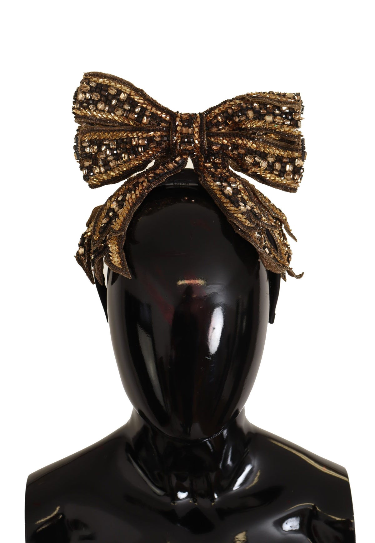 Dolce & Gabbana Gold Crystal Beaded Sequined Silk Bow Headband Women's Diadem