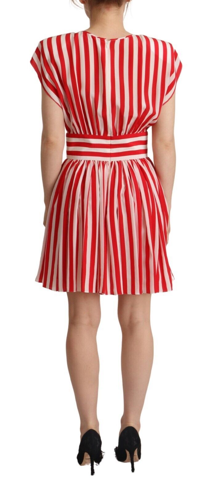 Dolce & Gabbana Red White Stripes Silk Mini A-line Women's Dress