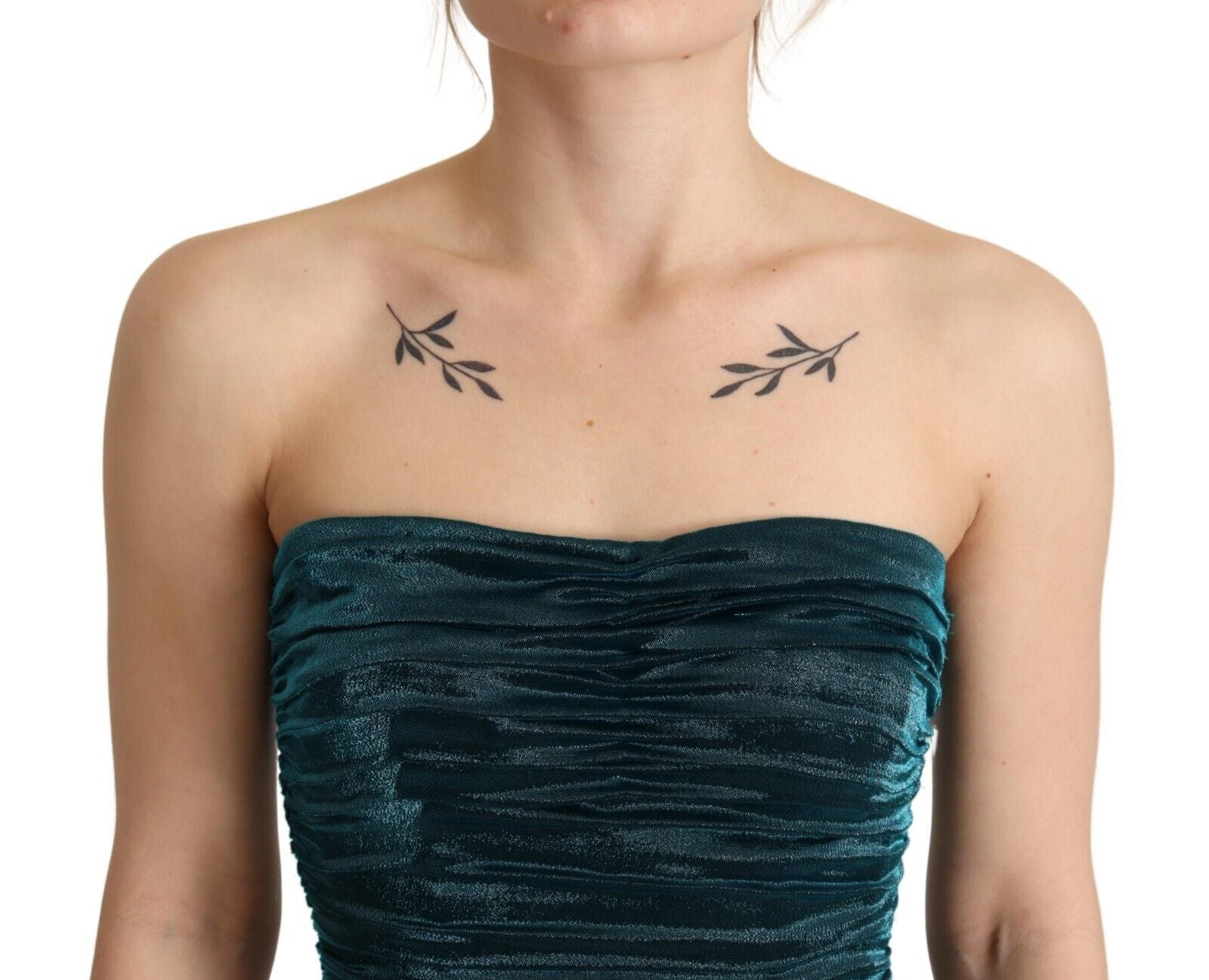 Dolce & Gabbana Turquoise Bustier Bodice Draped Midi Women's Dress. (Pre-Owned)