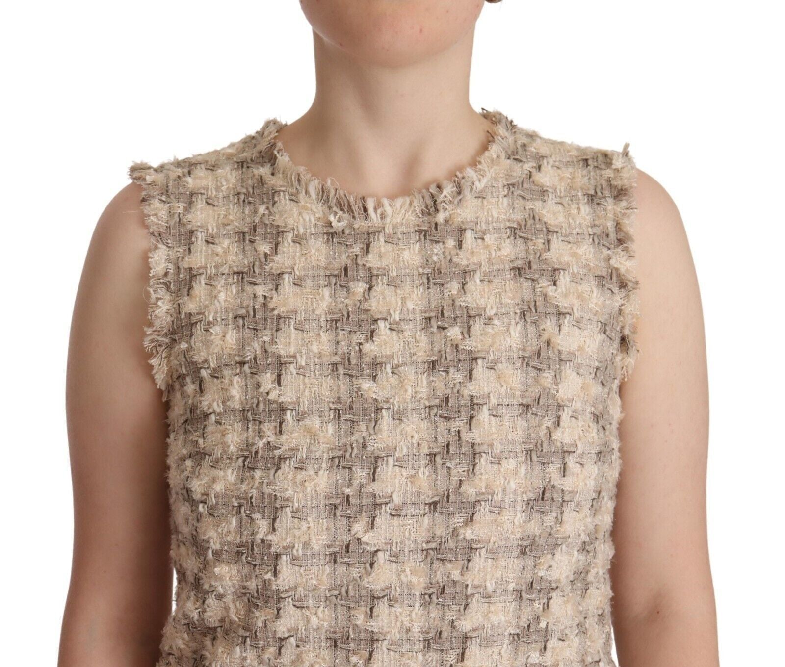 Dolce & Gabbana Beige Checkered Sleeveless Mini Shift Women's Dress