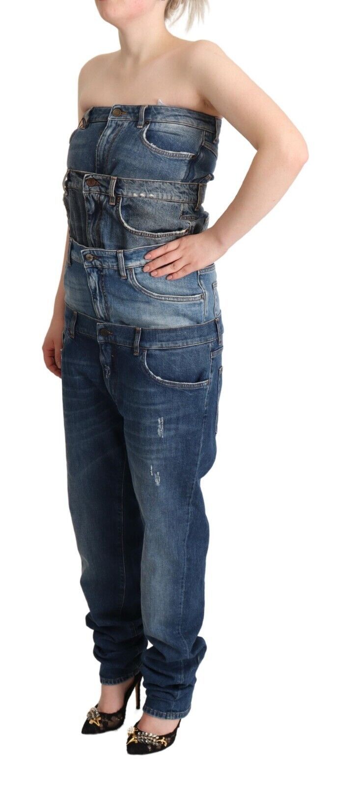 Dolce & Gabbana Dark Blue Cotton Strapless Denim Jumpsuit Women's Dress