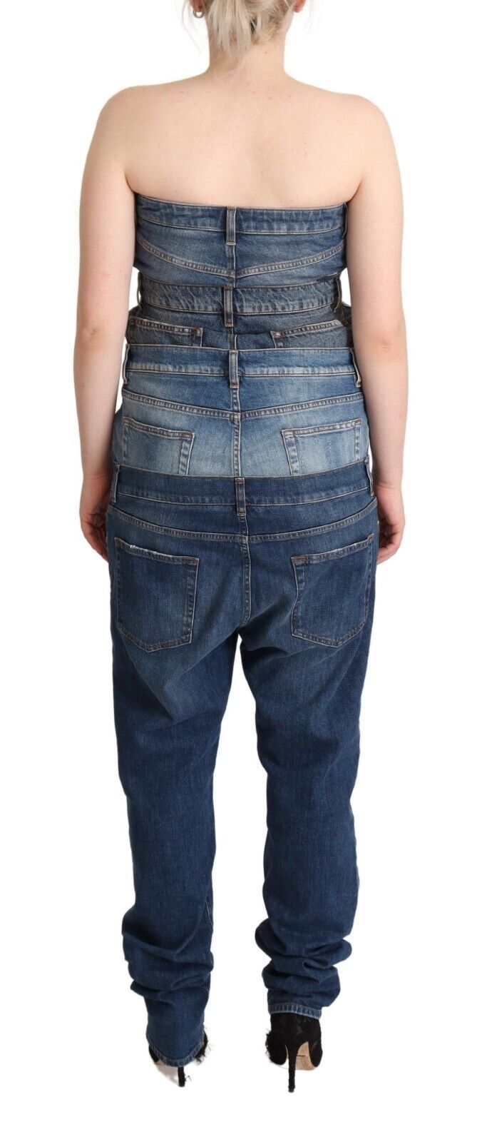 Dolce & Gabbana Dark Blue Cotton Strapless Denim Jumpsuit Women's Dress