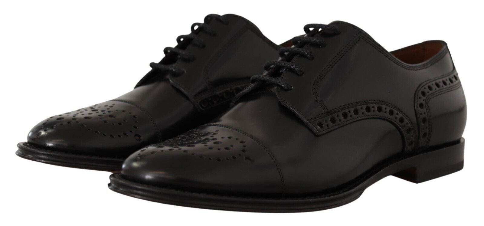 Dolce & Gabbana Black Leather Wingtip Mens Formal Derby Men's Shoes