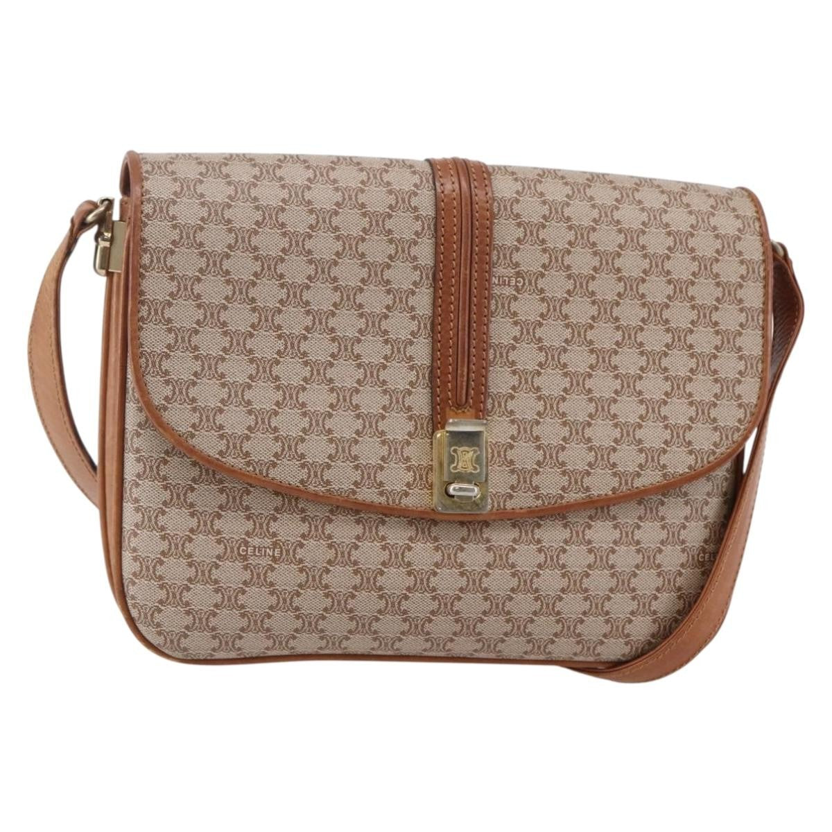Celine Vintage Macadam Canvas And Leather Beige Canvas Shoulder Bag Bag (Pre-Owned)