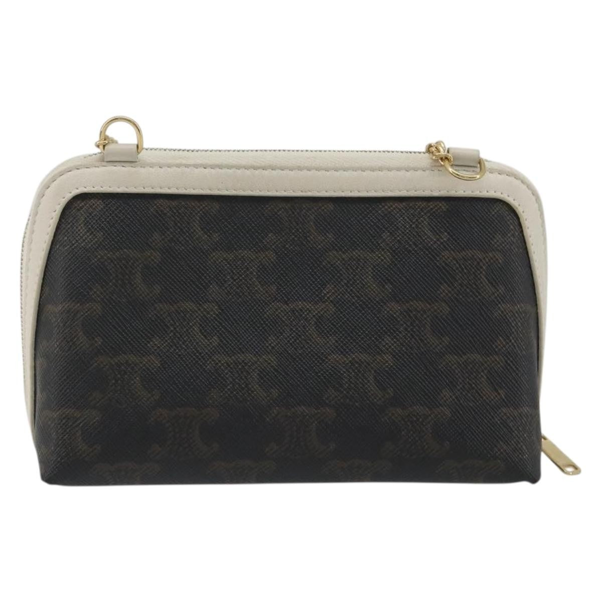 Celine Zip Around Chain Clutch Triomphe Coated Canvas Brown Canvas Clutche & Pouche Bag (Pre-Owned)