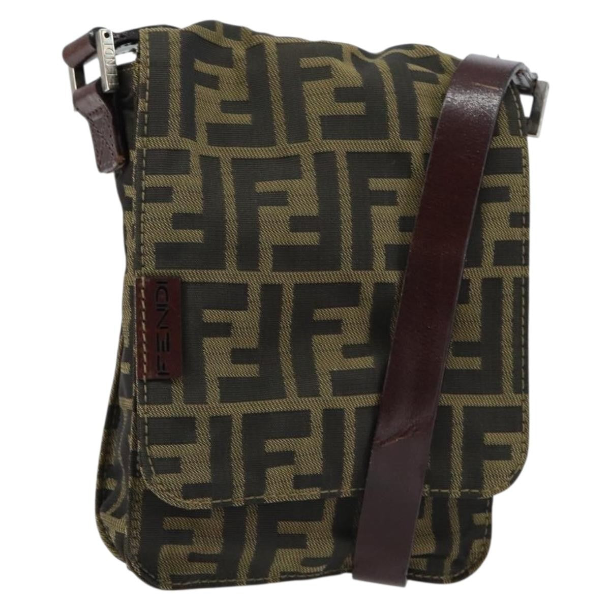 Fendi Flat Messenger Zucca Canvas Brown Canvas Shoulder Bag Bag (Pre-Owned)