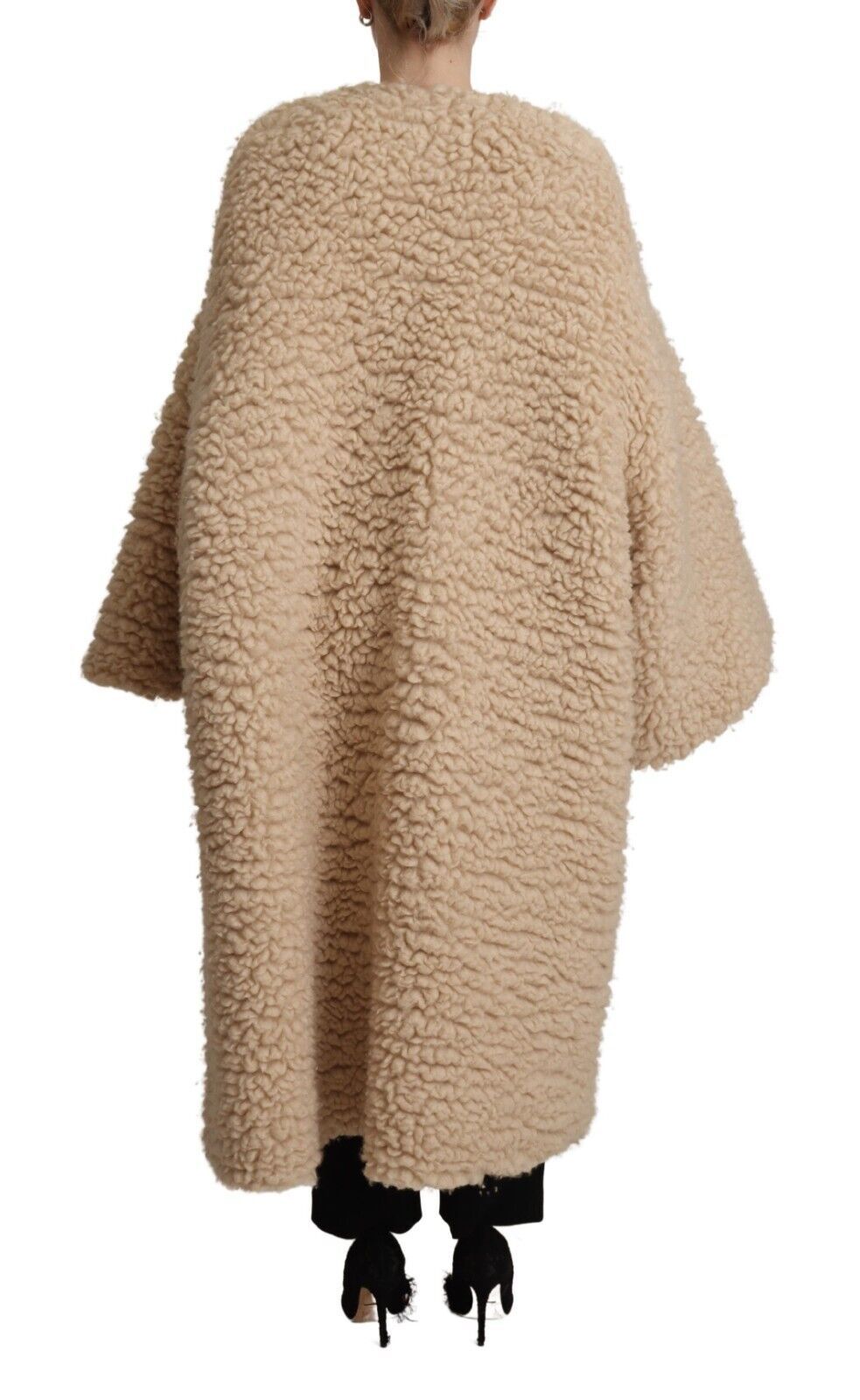 Dolce & Gabbana Beige Cashmere Wool Faux Fur Coat Women's Jacket