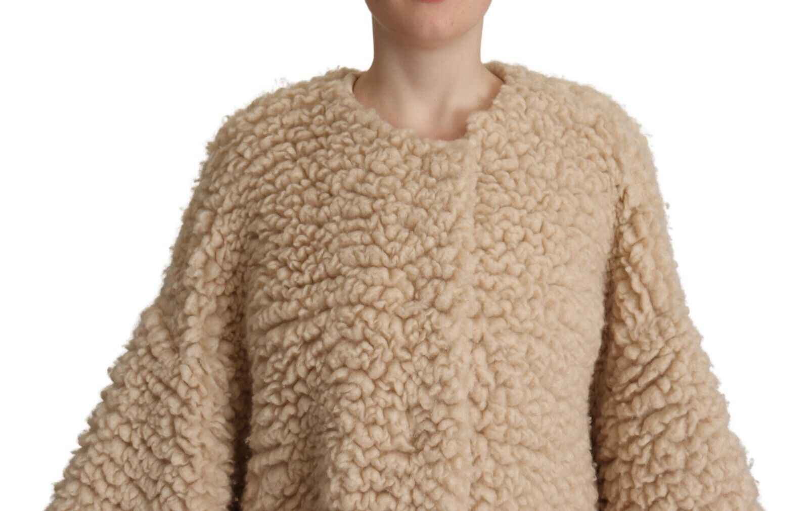Dolce & Gabbana Beige Cashmere Wool Faux Fur Coat Women's Jacket