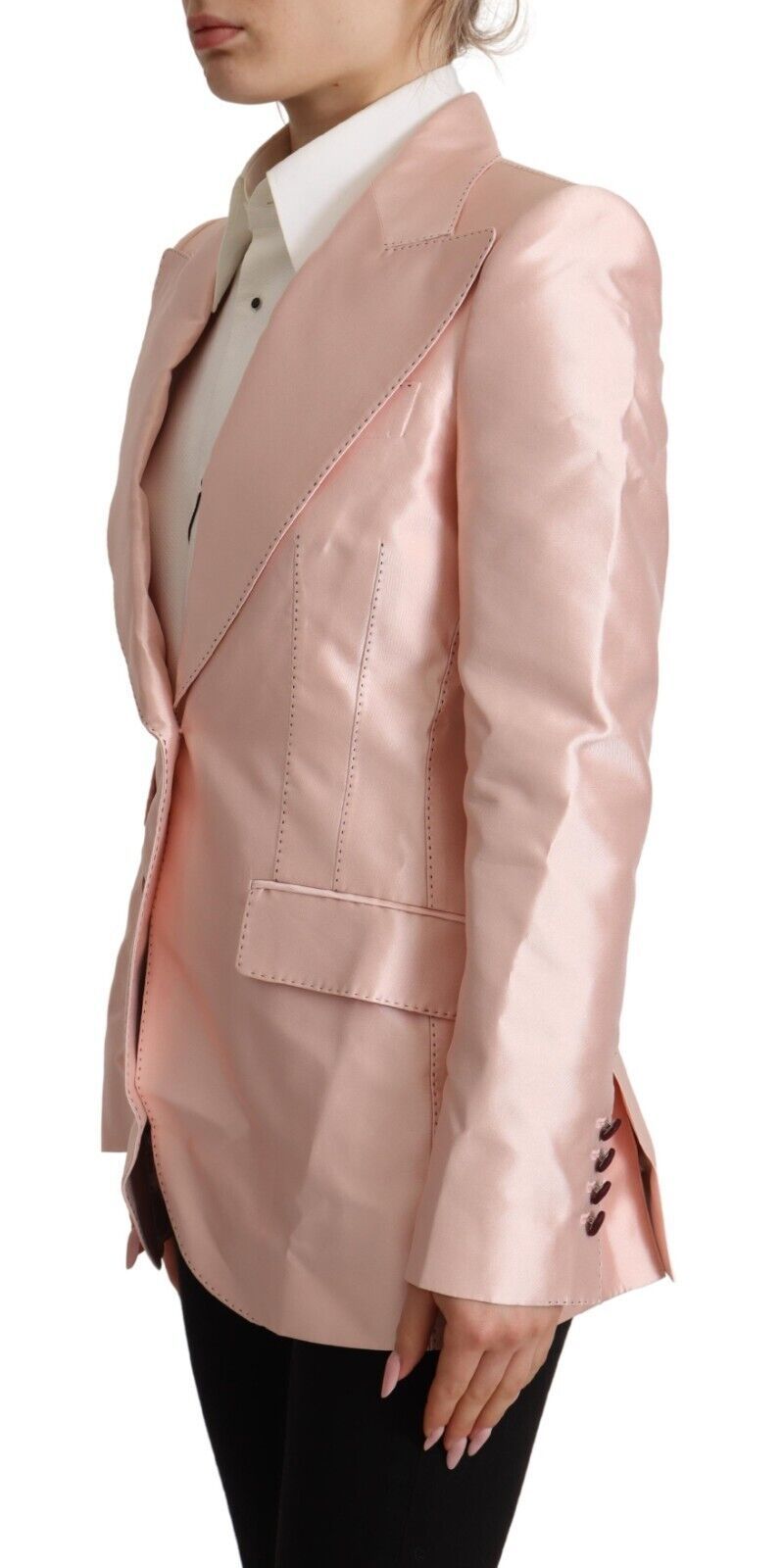 Dolce & Gabbana Pink Satin Long Sleeves Blazer Coat Women's Jacket