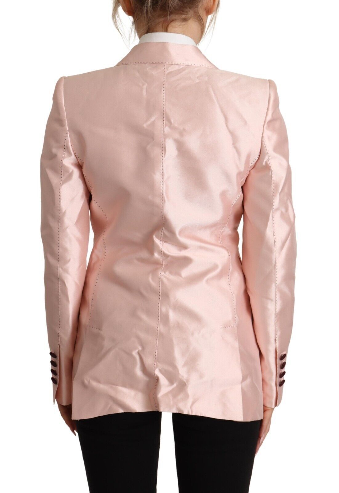 Dolce & Gabbana Pink Satin Long Sleeves Blazer Coat Women's Jacket