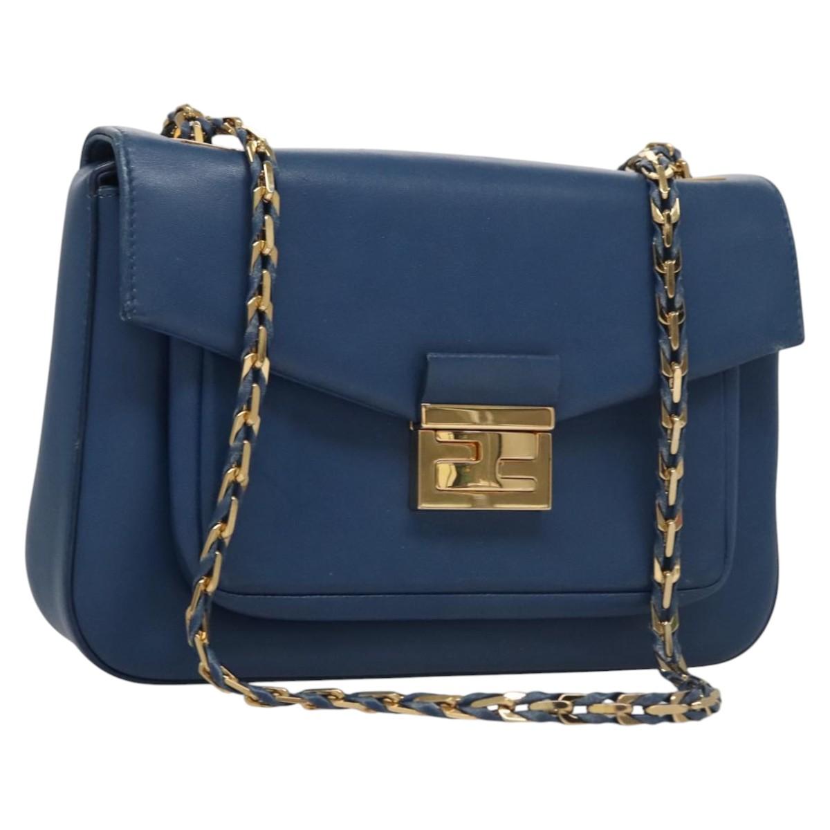 Fendi Bebaguette Blue Leather Shoulder Bag (Pre-Owned)