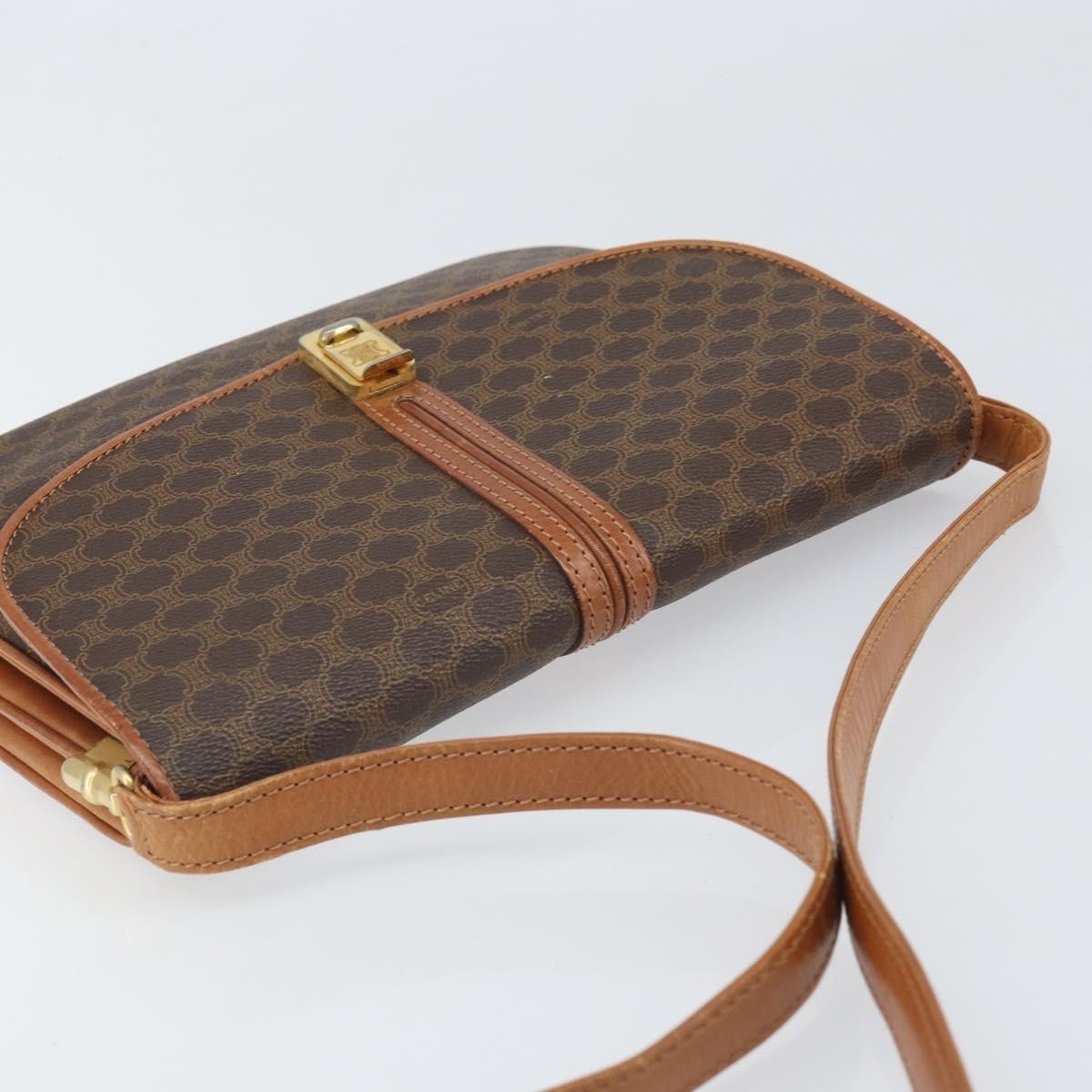 Celine Vintage Macadam Canvas And Leather Brown Canvas Shoulder Bag Bag (Pre-Owned)