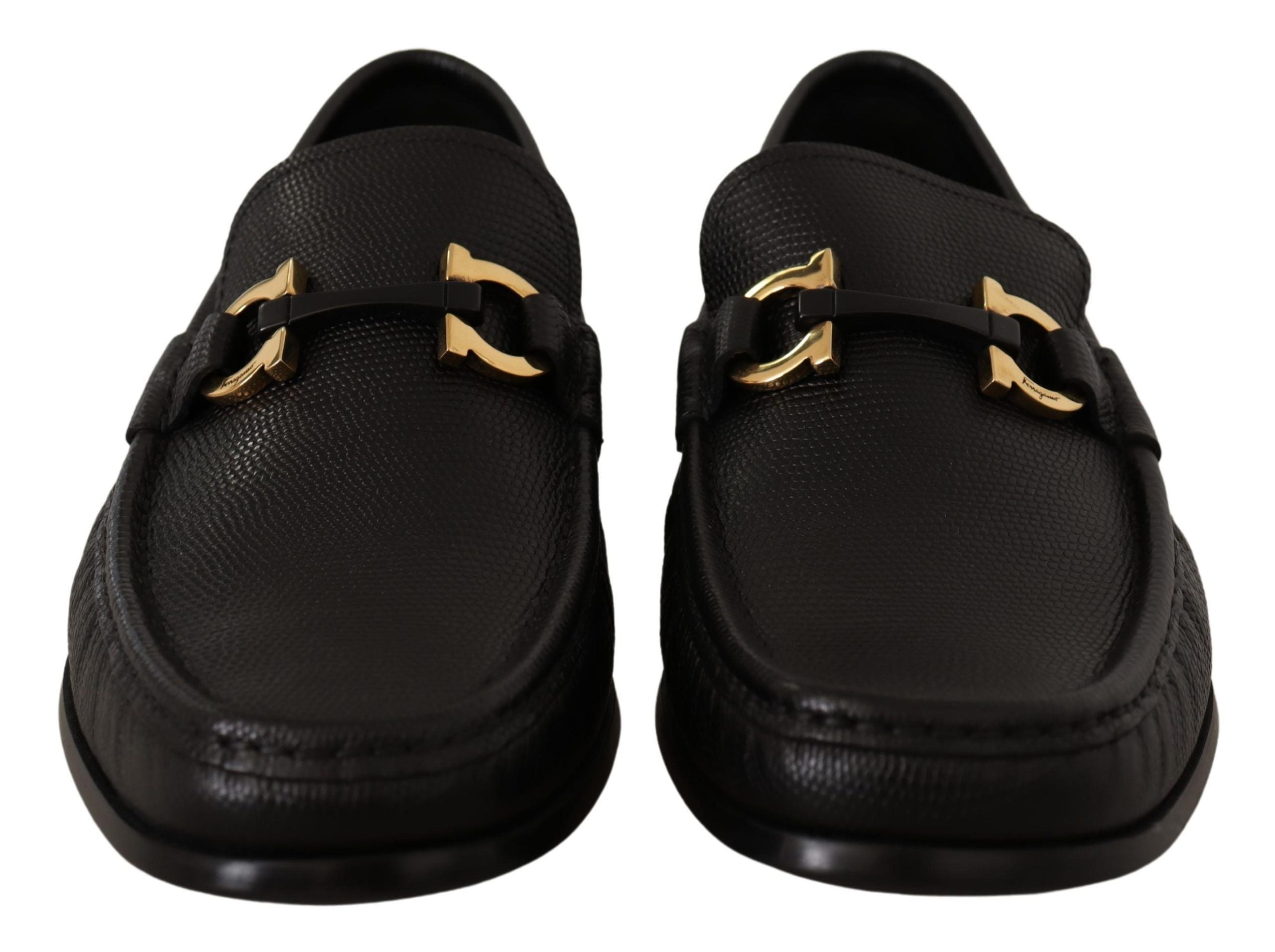 Salvatore Ferragamo Black Calf Leather Moccasins Loafers Men's Shoes