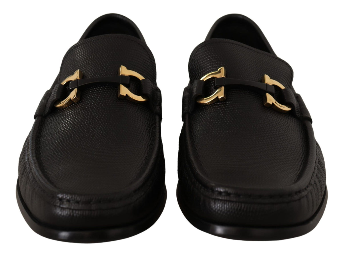 Salvatore Ferragamo Black Calf Leather Moccasins Loafers Men's Shoes