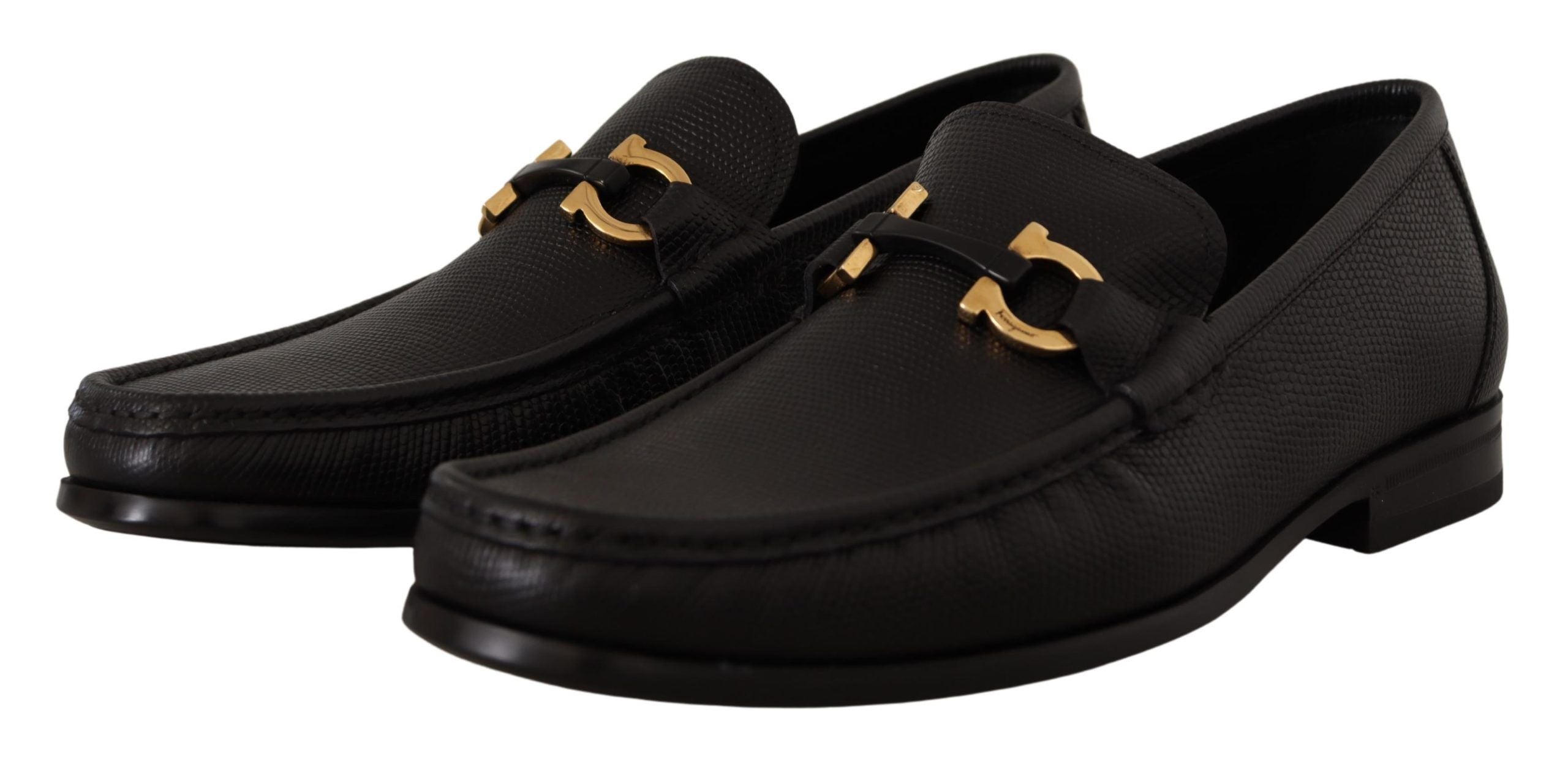 Salvatore Ferragamo Black Calf Leather Moccasins Loafers Men's Shoes