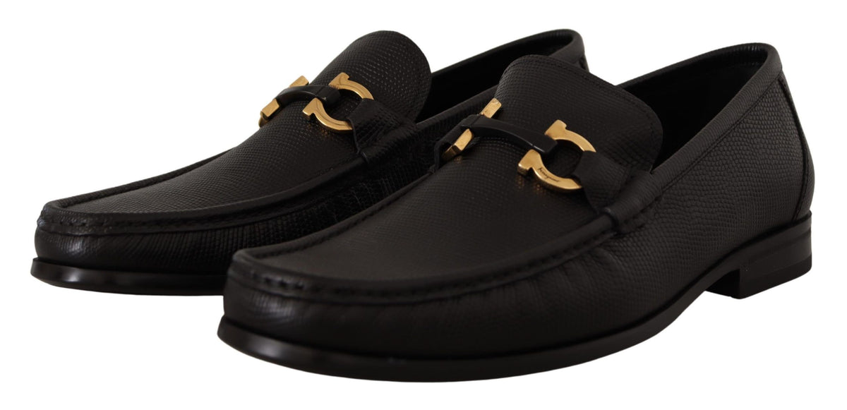 Salvatore Ferragamo Black Calf Leather Moccasins Loafers Men's Shoes